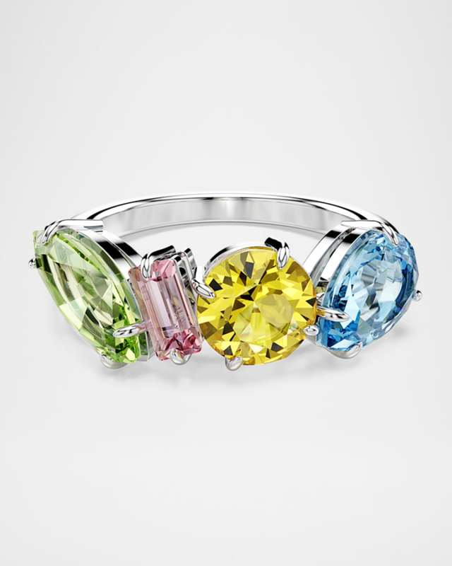 Gema Rhodium-Plated Mix-Cut Multicolored Crystal Band Ring, Size 6.75